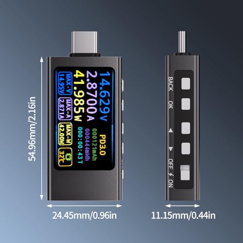 Type-C Tester FORIOT DC4-30V 0-12A Multifunctional Power Meter with 1.14inch IPS Digital Display Multimeter Voltage Current Detector Support PD, QC, MTK and Other Fast Charging Protocol Detection